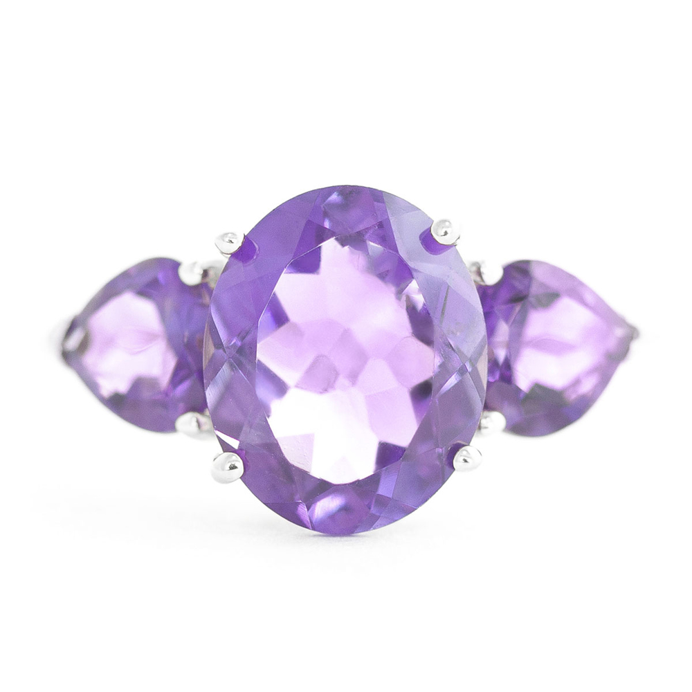14K. SOLID GOLD RING WITH NATURAL AMETHYSTS (White Gold)